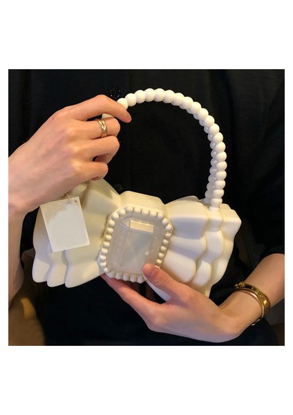 Bej Markalar Yay Jöle Kadın Çanta Sevimli Boncuk Kolu Debriyaj Tatlı Pvc El Çantaları ve Çanta Büyük Elmas Akşam Parti Çantaları Lady Ins (Yurt Dışından)