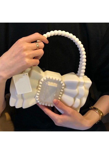 Bej Markalar Yay Jöle Kadın Çanta Sevimli Boncuk Kolu Debriyaj Tatlı Pvc El Çantaları ve Çanta Büyük Elmas Akşam Parti Çantaları Lady Ins (Yurt Dışından) modelleri