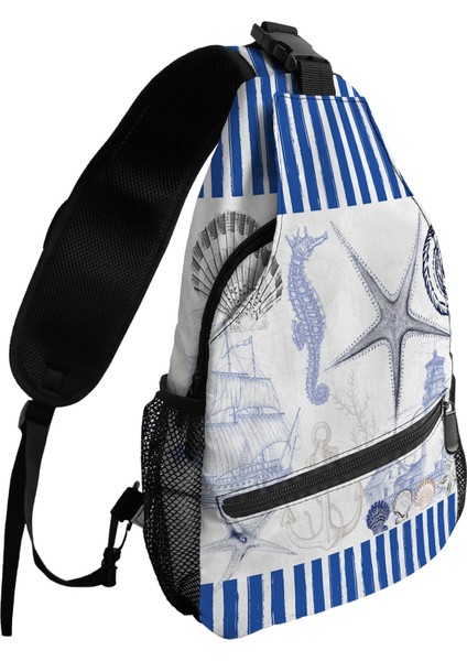 28CMX10CMX38CM Deniz Çizgili Okyanus Kabukları Denizyıldızı Çapa Göğüs Çanta Kadın Erkek Su Geçirmez Omuz Çantası Açık Seyahat Spor Crossbody Çanta (Yurt Dışından) fiyatları