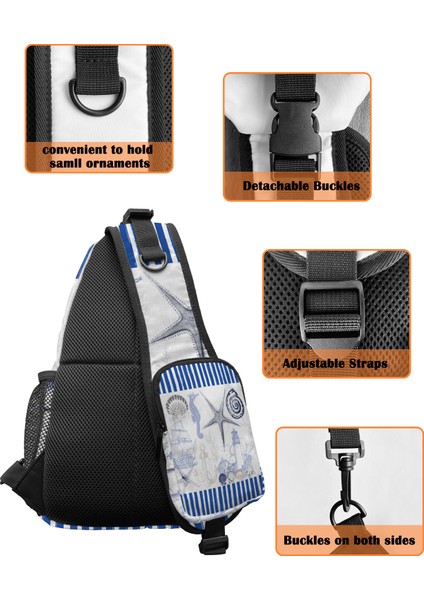 28CMX10CMX38CM Deniz Çizgili Okyanus Kabukları Denizyıldızı Çapa Göğüs Çanta Kadın Erkek Su Geçirmez Omuz Çantası Açık Seyahat Spor Crossbody Çanta (Yurt Dışından) fırsatları