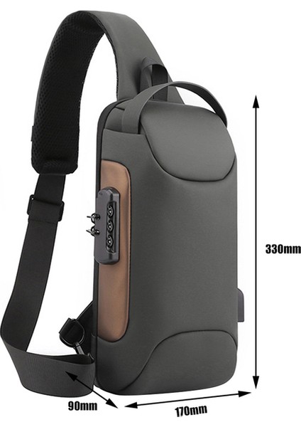 Gri Erkek Su Geçirmez USB Oxford Crossbody Çanta Anti-Hırsızlık Omuz Tek Kollu Çanta Çok Fonksiyonlu Kısa Seyahat Messenger Göğüs Paketi Erkekler Için (Yurt Dışından)