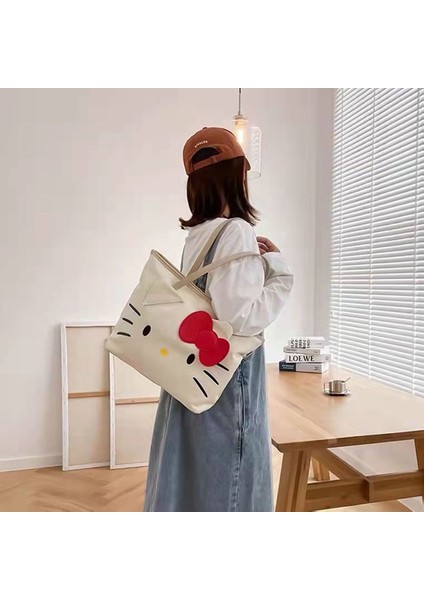40CMX28CMX13CM Hello Kitty Kanvas Çanta Kadın Yeni Moda Büyük Kapasiteli Çanta Karikatür Omuz Alışveriş Çantası Kolej Tarzı Tote Çanta (Yurt Dışından) modelleri