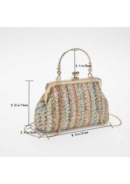 B Çok Renkli Moda Tasarımcısı Çanta Lüks Kadın Çanta Akşam Debriyaj Renkli Saman Dokuma Kabuk Çanta Plaj Tatil Crossbody Çanta Omuz Çantası (Yurt Dışından)