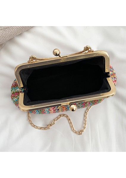 B Çok Renkli Moda Tasarımcısı Çanta Lüks Kadın Çanta Akşam Debriyaj Renkli Saman Dokuma Kabuk Çanta Plaj Tatil Crossbody Çanta Omuz Çantası (Yurt Dışından) fiyatları