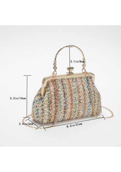 B Çok Renkli Moda Tasarımcısı Çanta Lüks Kadın Çanta Akşam Debriyaj Renkli Saman Dokuma Kabuk Çanta Plaj Tatil Crossbody Çanta Omuz Çantası (Yurt Dışından) indirimleri