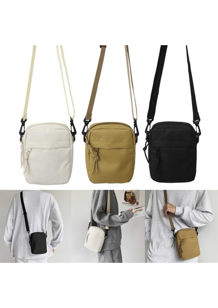 Haki Yeni 3 Renk Messenger Askılı Çanta Erkekler Için Rahat Tuval Küçük Fermuarlı Crossbody Çantası Basit Küçük Crossbody Omuzdan Askili Çanta Erkek Çantası (Yurt Dışından)