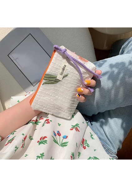 20 Kırmızı Yeşil Çiçek Sevimli Kadın Cüzdan Mini Debriyaj Çanta Bozuk Para Cüzdanı Pamuklu Çanta Taze Sevimli Kart Çantası Sıhhi Peçeteler Çanta Kulaklık Çantası (Yurt Dışından)