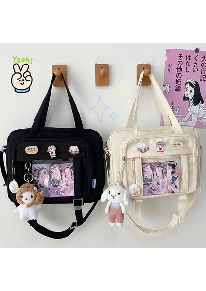 Beyaz Rozet Penguen Kore Kadın Haberci Çantası Basit Çok Fonksiyonlu Kadın Üniversite Öğrencisi Tarzı Büyük Kapasiteli Taşınabilir Bir Omuz Çapraz (Yurt Dışından) fırsatları