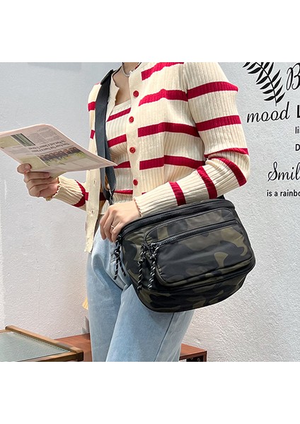 Örgü Küçük (22X14CMX18CM) Eyer Çantası Retro Naylon Trendy Serin Çanta Açık Hava Rahat Tüm Maç Moda Kamuflaj Göğüs Çantası Omuz Crossbody Çanta (Yurt Dışından) fırsatları