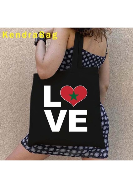 B 252 35X40 cm Kazablanka Fas Haritası Bayrağı Seyahat Hatıra Fas Kız Aşk Kalp Omuz Kanvas Tote Çanta Harajuku Alışveriş Pamuk Çanta (Yurt Dışından)