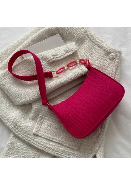 Gül Kırmızı Moda Kadın Alışveriş Çantası Keçe Lüks Zincir Omuz Koltukaltı Çanta Kadın Zarif Çanta Lüks Marka Küçük Tote Çanta Çantalar (Yurt Dışından)