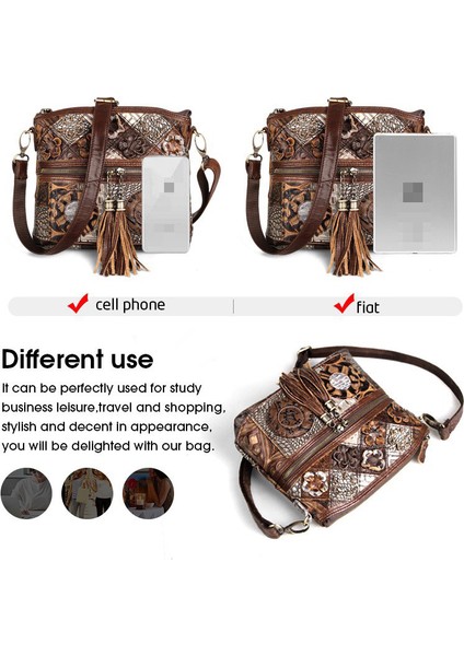 050010251-1 Kadın Deri Çanta Tasarımcısı Marka Bohemian Crossbody Çanta Hakiki Deri Retro Lüks Omuz Bayan Püsküllü Çanta Etnik Tarzı (Yurt Dışından)
