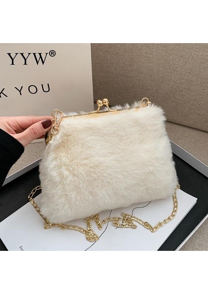 Açık Gri Altın Zincir Kürklü Kadın Omuz Çantaları Lüks Sahte Kürk Crossbody Messenger Çanta Küçük Çanta 2021 Tasarımcı Yumuşak Peluş Çanta Yeni (Yurt Dışından) fiyatları
