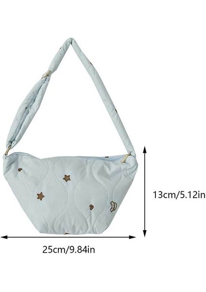 Açık Mavi Kadın Moda Omuz Çantası Büyük Kapasiteli Kapitone Basit Alışveriş Çantası Sevimli Yastıklı Messenger Çanta Ayarlanabilir Askı Günlük Sling Çanta (Yurt Dışından)