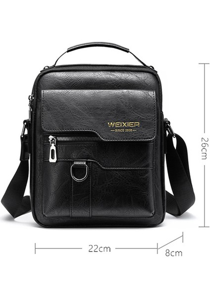 Siyah Erkek Vintage Deri Crossbody Omuz Çantaları Yüksek Kaliteli Tote Moda Iş Adamı Messenger Çanta Deri Çanta Fanny Paketi (Yurt Dışından)