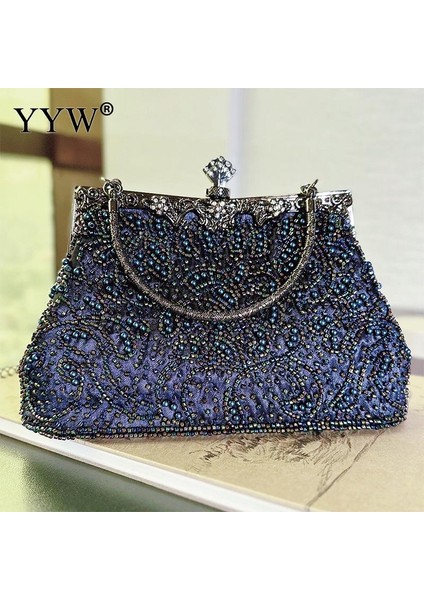 Mineral Mavi Вечерняя Сумка Yeni Vintage Boncuklu Gece Çantası Işlemeli Çanta Elmas Payetli Debriyaj El Çantası Gelin Çantası Boncuklu Kadın Çanta (Yurt Dışından) fırsatları