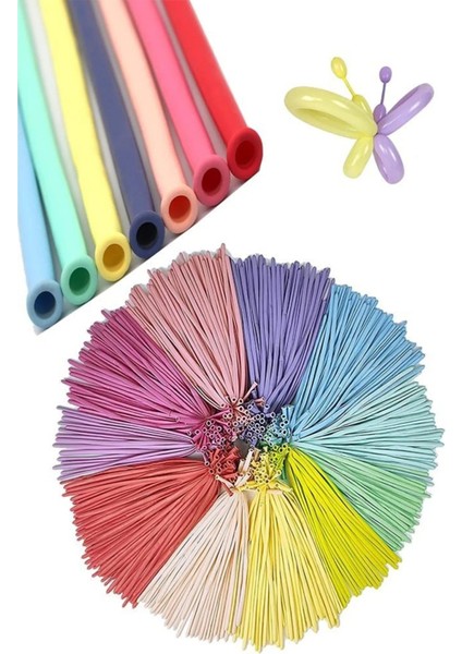 Makaron Soft Sosis Balon Karışık Renk Uzun Ince Balon 1 Adet Balon Pompası 100'Lü fırsatları