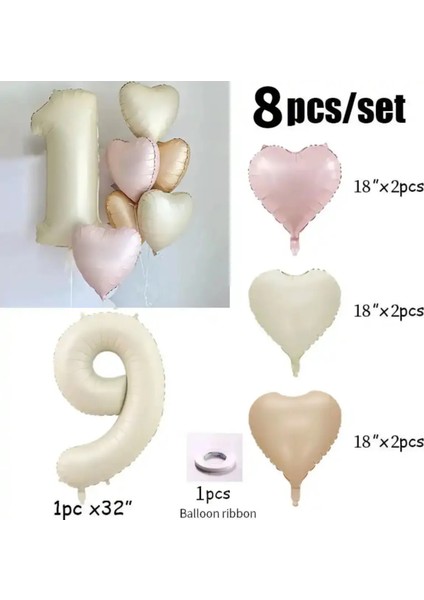 Krem Şampanya Pembe Saten Folyo Kalp Balon Seti 7 Parça Balon Zincir Set