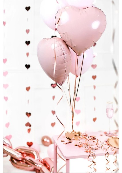Krem Şampanya Pembe Saten Folyo Kalp Balon Seti 7 Parça Balon Zincir Set fırsatları