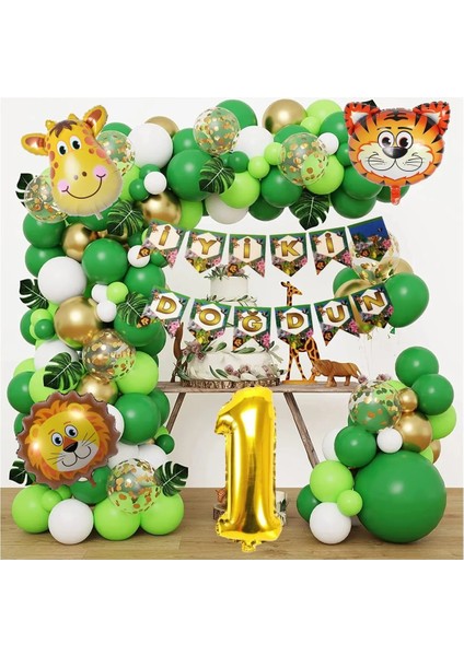 Balon Safari Temalı Doğum Günü Seti Parti Eğlence Kutlama Seti