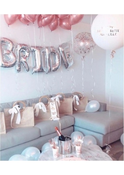 Gümüş Renkli Bride 100 cm Büyük Boy Folyo Balon Bride Seti