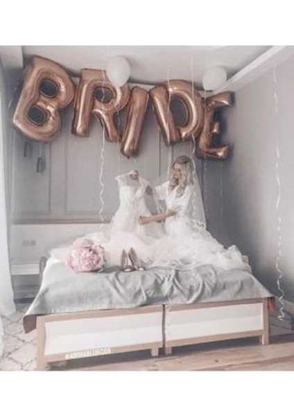 Rose Gold Renkli Bride 100 cm Büyük Boy Folyo Balon Bride Seti modelleri