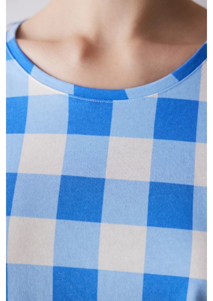 Blue Gingham Şortlu Pijama Takımı