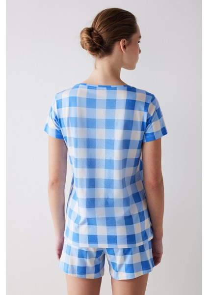 Blue Gingham Şortlu Pijama Takımı