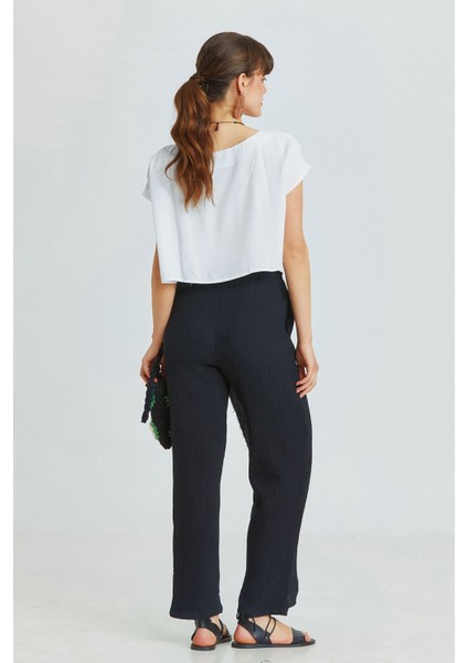 Önü Kapamalı Müslin Pantolon Siyah fırsatları