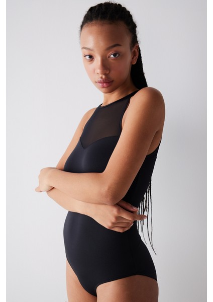 Tül Detaylı Siyah Bodysuit fiyatları