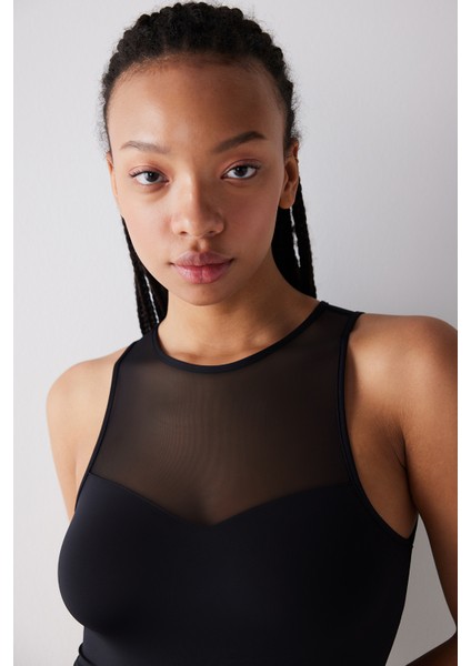 Tül Detaylı Siyah Bodysuit modelleri