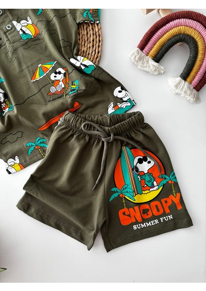 Minigimin Cicileri Snpy Sörf Baskılı Yakalı Erkek çocuk takım - Haki fırsatları