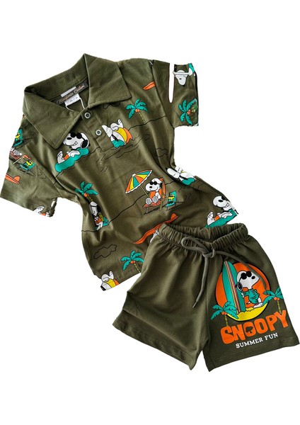 Minigimin Cicileri Snpy Sörf Baskılı Yakalı Erkek çocuk takım - Haki indirimleri