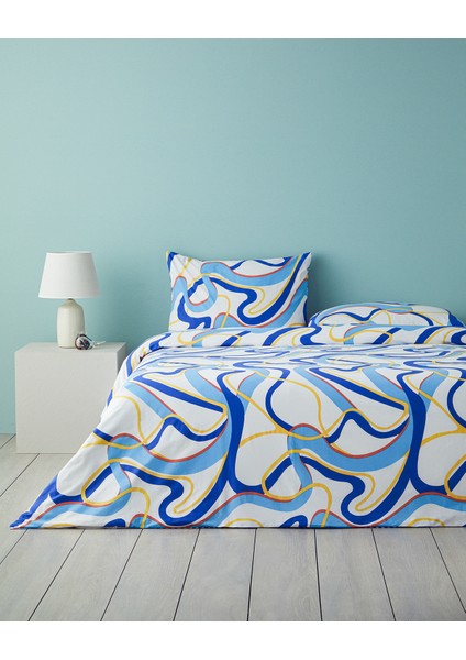 Abstract Marine Çift Kişilik Nevresim Seti Lacivert-Turuncu