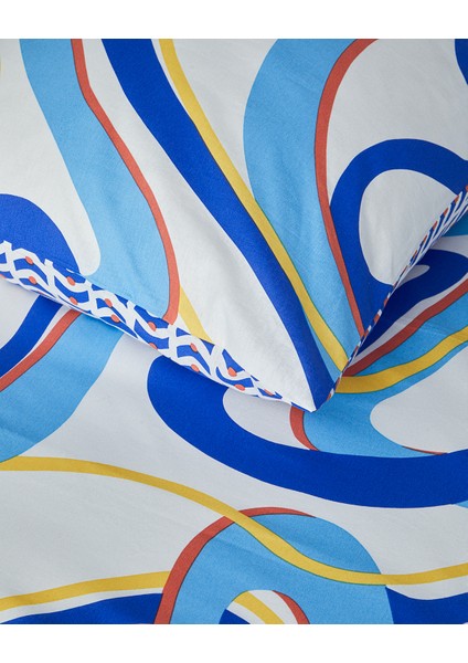 Abstract Marine Çift Kişilik Nevresim Seti Lacivert-Turuncu fırsatları