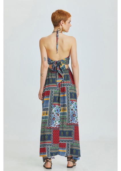 Boyundan Bağlamalı Uzun Elbise Mavi fiyatları