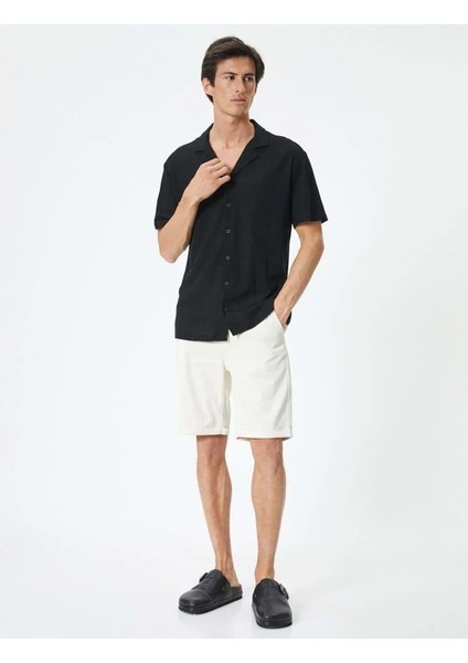 Kumaş Şort Bermuda Slim Fit Düğmeli Cepli Katlı Paça - Koton - 4SAM40064HW - Beyaz - 42