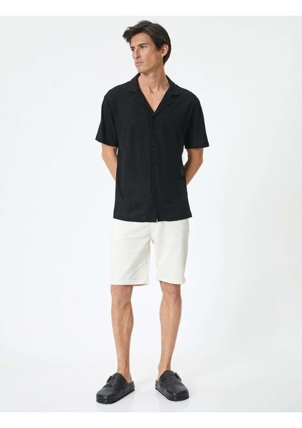 Kumaş Şort Bermuda Slim Fit Düğmeli Cepli Katlı Paça - Koton - 4SAM40064HW - Beyaz - 42