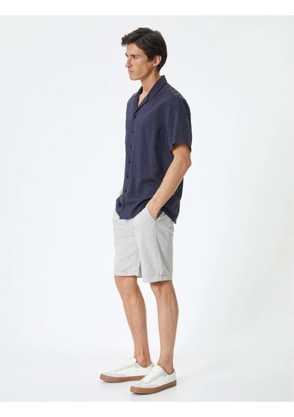 Kumaş Şort Bermuda Slim Fit Düğmeli Cepli Katlı Paça - Koton - 4SAM40064HW - Gri - 48