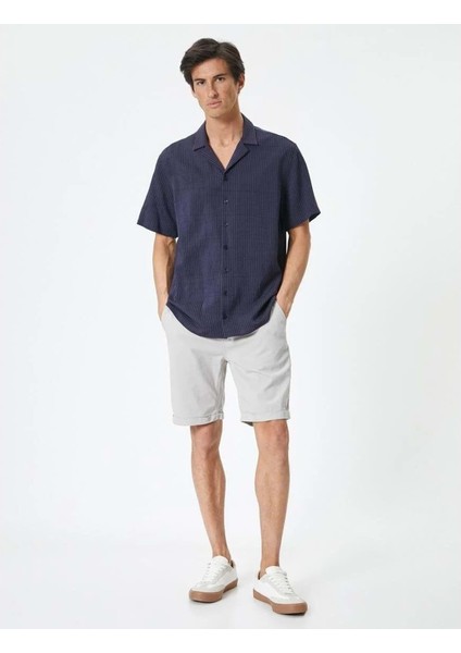 Kumaş Şort Bermuda Slim Fit Düğmeli Cepli Katlı Paça - Koton - 4SAM40064HW - Gri - 48