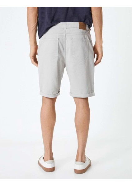 Kumaş Şort Bermuda Slim Fit Düğmeli Cepli Katlı Paça - Koton - 4SAM40064HW - Gri - 48