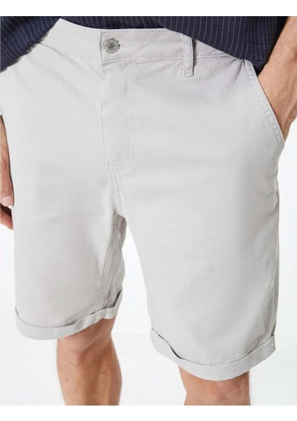 Kumaş Şort Bermuda Slim Fit Düğmeli Cepli Katlı Paça - Koton - 4SAM40064HW - Gri - 48