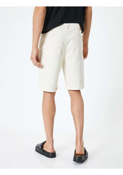 Kumaş Şort Bermuda Slim Fit Düğmeli Cepli Katlı Paça - Koton - 4SAM40064HW - Beyaz - 40 fırsatları