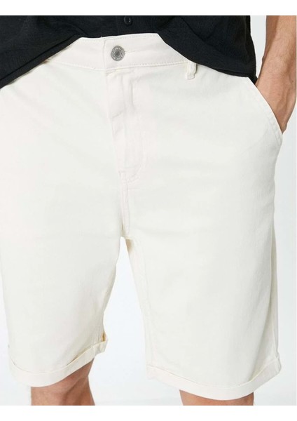 Kumaş Şort Bermuda Slim Fit Düğmeli Cepli Katlı Paça - Koton - 4SAM40064HW - Beyaz - 40 indirimleri