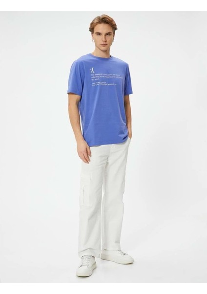 Slogan Baskılı Tişört Bisiklet Yaka Kısa Kollu Pamuklu - Koton - 4SAM10124HK - Mor - S fiyatları