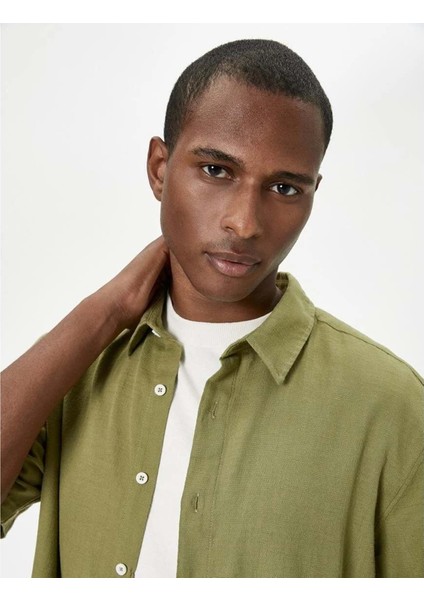 Yazlık Gömlek Kısa Kollu Klasik Yaka Düğmeli Pamuklu - Koton - 4SAM60034HW - Haki - S modelleri