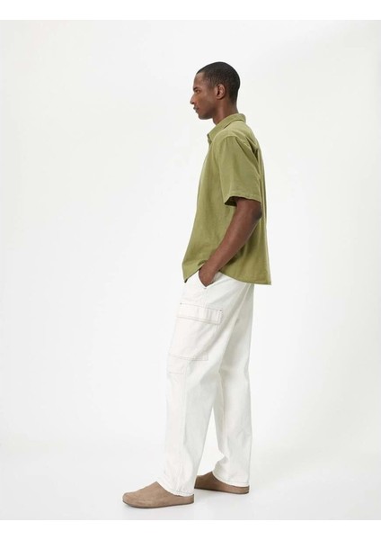 Yazlık Gömlek Kısa Kollu Klasik Yaka Düğmeli Pamuklu - Koton - 4SAM60034HW - Haki - S fırsatları