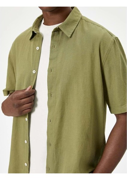 Yazlık Gömlek Kısa Kollu Klasik Yaka Düğmeli Pamuklu - Koton - 4SAM60034HW - Haki - S indirimleri