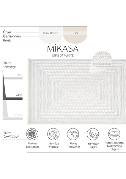 Mikasa Mks 07 White Yumuşak Dokulu Halı Kilim Salon Koridor Kesme Dokuma Makine Halısı