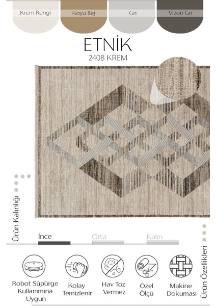 Etnik 2408 Krem Hav Toz Vermez Iskandinav Tarz Bohem Etnik Desen Halı fiyatları